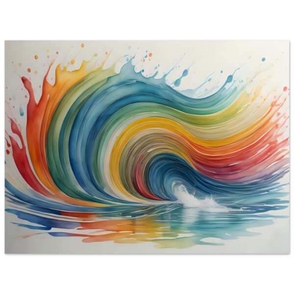 stylised watercolor wave splashes across the page in rainbow colors