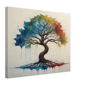 Money tree canvas art print with water colors dripping from the leaves canvas art print