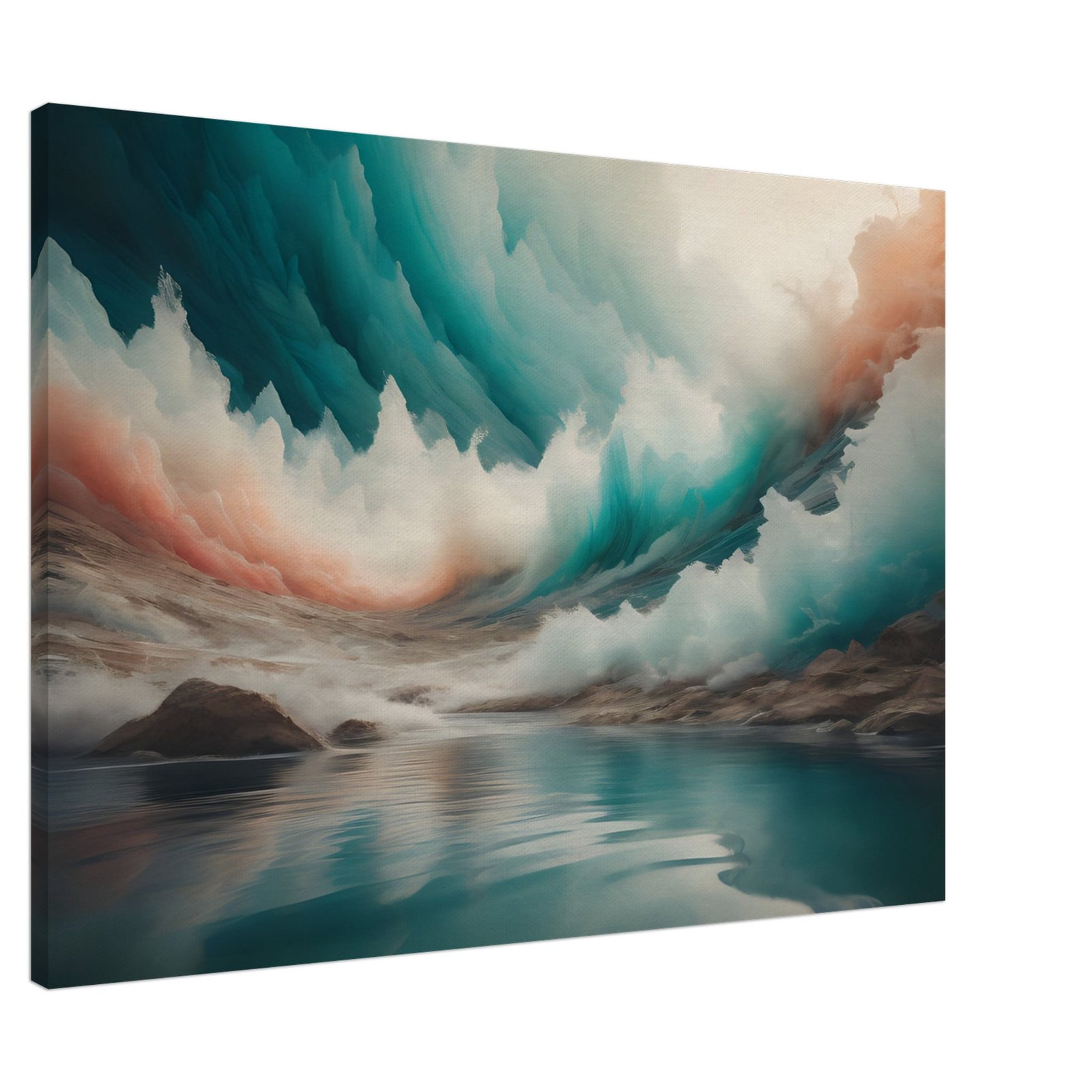 Picturesque lake with water color clouds canvas art print