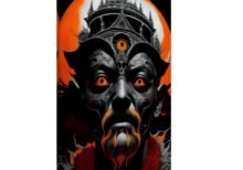 Orange Grey Daemon King on canvas dark art