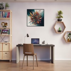 Abstract Summer Flower Wall Art framed in home office