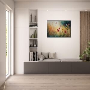 Summer Flowers in Bloom watercolor framed wall art displayed in an entrance hall