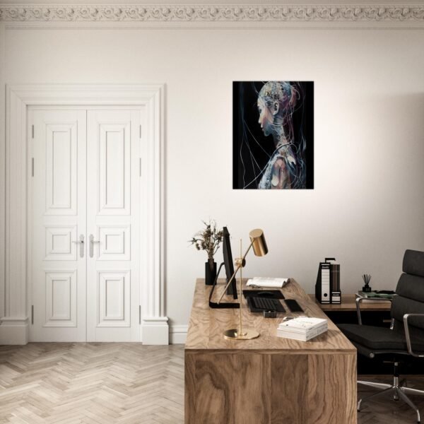 Woman in Rainbow Watercolor Wall Art. This exquisite piece of artwork captures the elegance and vibrancy of a woman in a unique and captivating way. Hanging in a home office