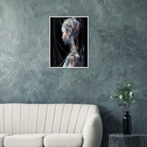 Woman in Rainbow Watercolor Wall Art. This exquisite piece of artwork captures the elegance and vibrancy of a woman in a unique and captivating way. Hanging in a living room