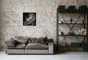 Abstract birds on brickwall over couch