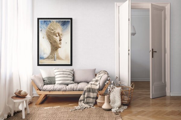 art print of strings of Fate hanging in a peaceful living room