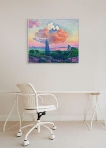 The Pink Cloud canvas art print in room with desk