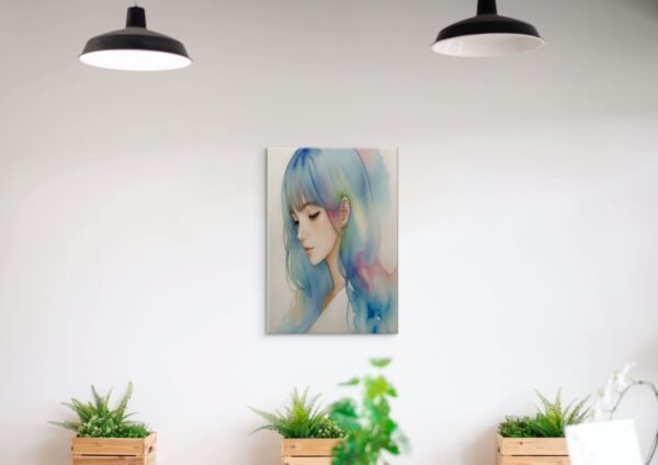 watercolor maiden above green plants canvas art print