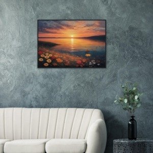 Daisies on a Sunset Lake Shore Canvas Art Print