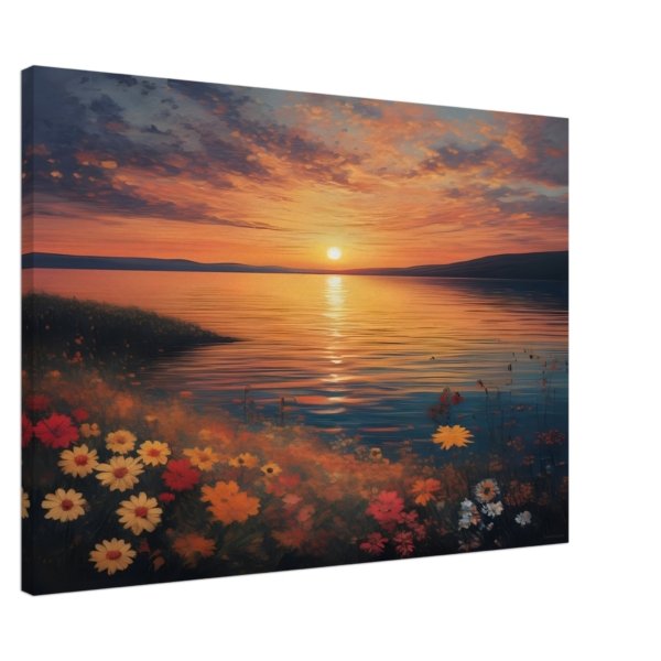 Daisies on a Sunset Lake Shore Canvas Art Print